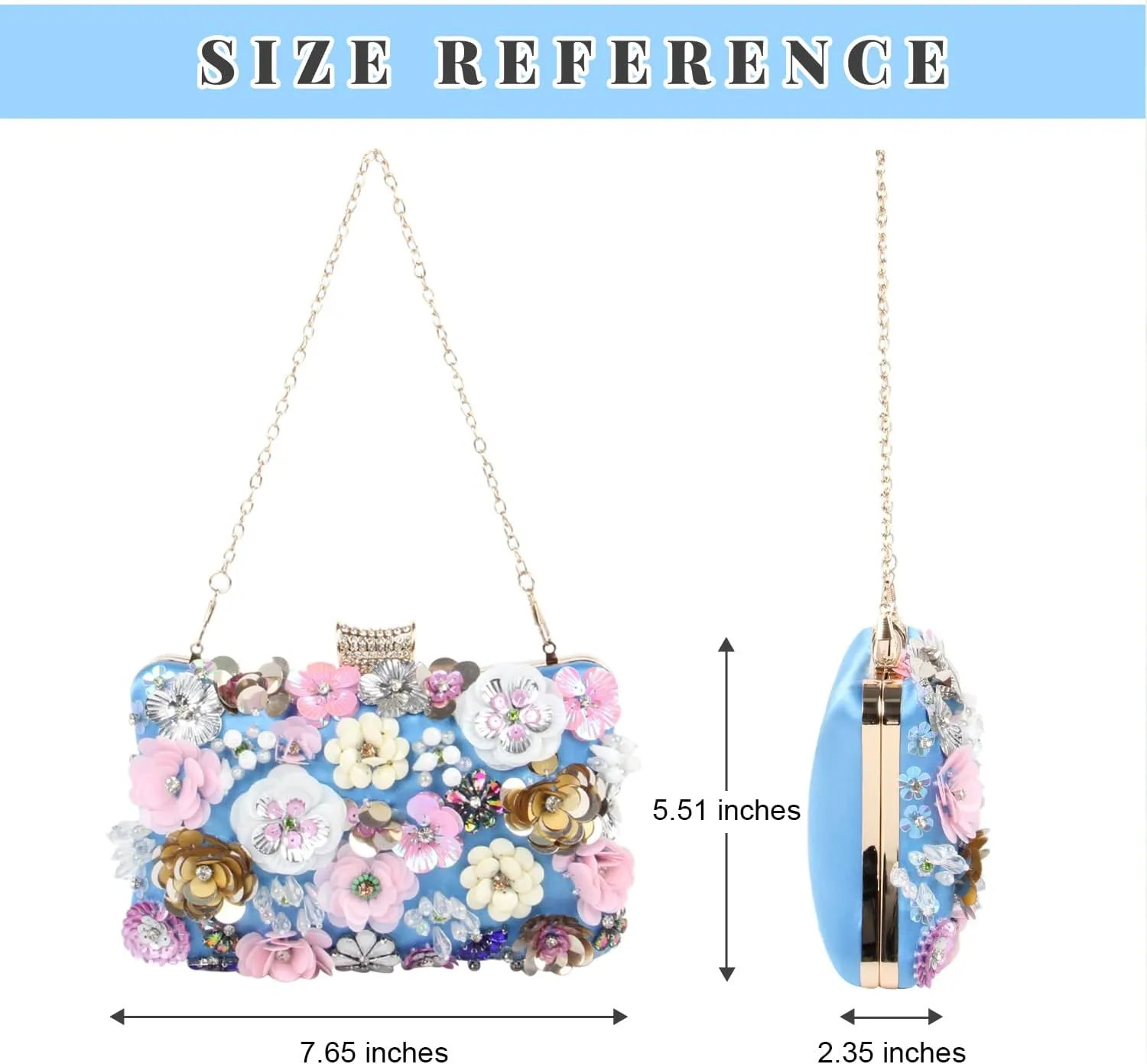 Fecialy Women's Floral Evening Handbags Colorful Rhinestone Clutch Purses Floral Bride Wedding Handbag Chain Shoulder Bag