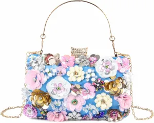 Fecialy Women's Floral Evening Handbags Colorful Rhinestone Clutch Purses Floral Bride Wedding Handbag Chain Shoulder Bag