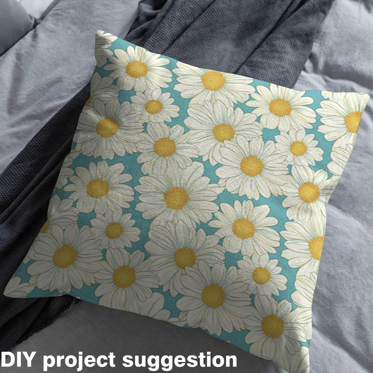 Feelyou Daisy Flower Fabric by The Yard Kids 2 Yard Cute Floral Waterproof Outdoor Fabric for Kids Boys Girls Teens Botanical Flower Upholstery Fabric for Chairs Blue White Reupholstery Fabric Decor
