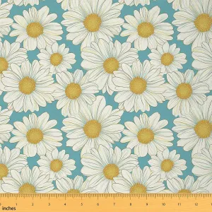 Feelyou Daisy Flower Fabric by The Yard Kids 2 Yard Cute Floral Waterproof Outdoor Fabric for Kids Boys Girls Teens Botanical Flower Upholstery Fabric for Chairs Blue White Reupholstery Fabric Decor