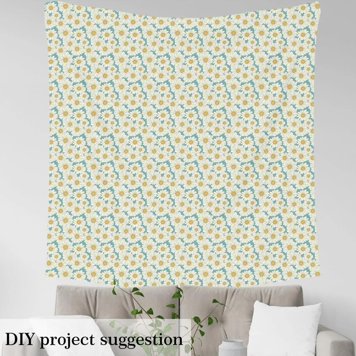 Feelyou Daisy Flower Fabric by The Yard Kids 2 Yard Cute Floral Waterproof Outdoor Fabric for Kids Boys Girls Teens Botanical Flower Upholstery Fabric for Chairs Blue White Reupholstery Fabric Decor