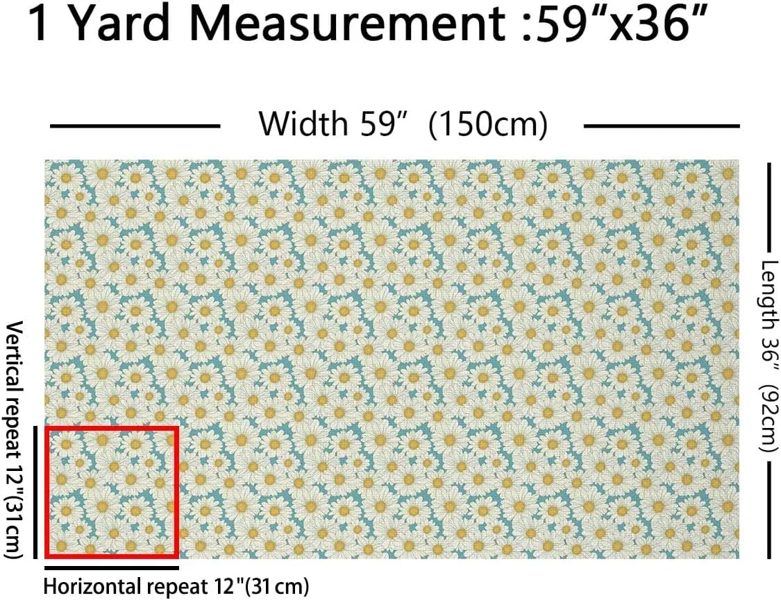 Feelyou Daisy Flower Fabric by The Yard Kids 2 Yard Cute Floral Waterproof Outdoor Fabric for Kids Boys Girls Teens Botanical Flower Upholstery Fabric for Chairs Blue White Reupholstery Fabric Decor