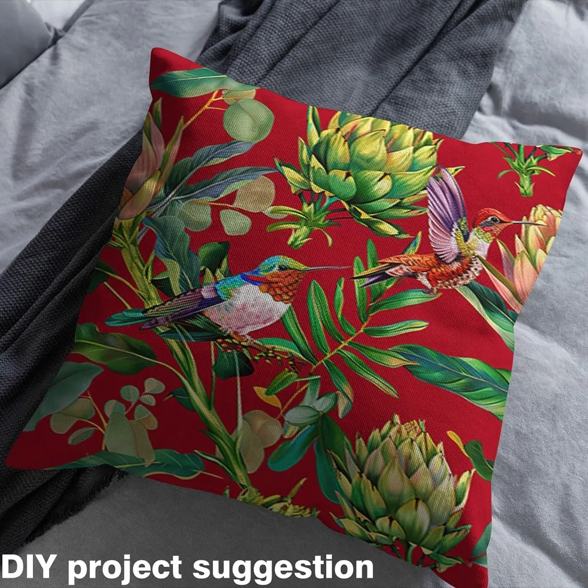 Feelyou Hummingbird Fabric by The Yard 3 Yards Tropical Birds Decorative Waterproof Outdoor Fabric Hummingbird Flowers Upholstery Fabric for Chairs Farmhouse Garden Fabric for Home DIY Projects