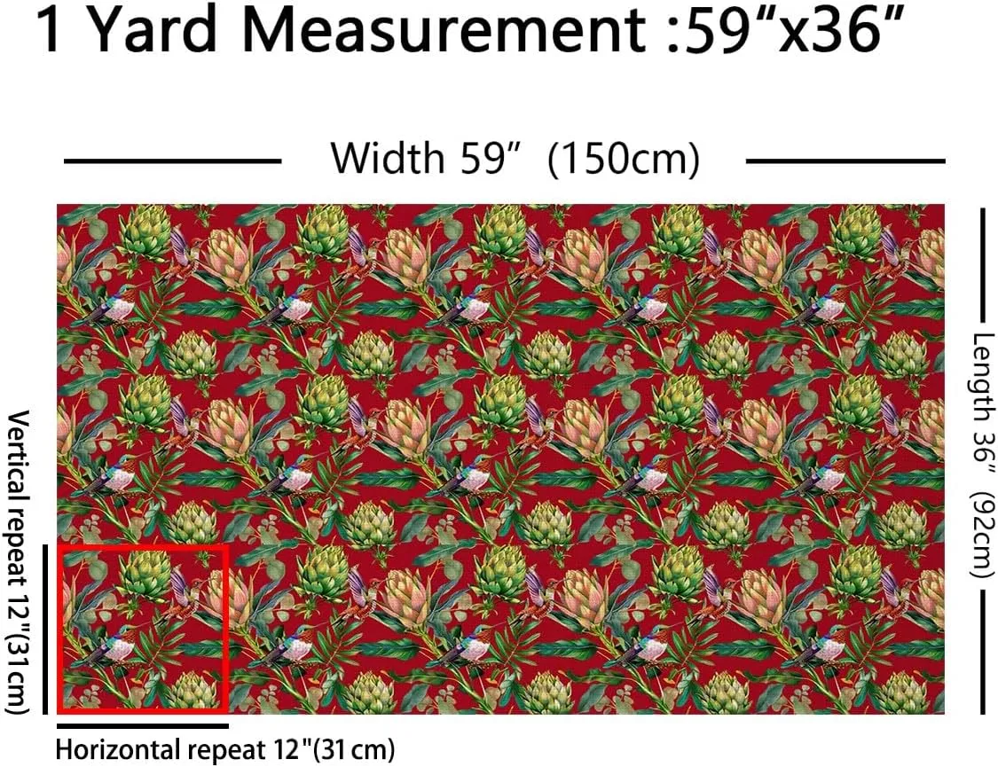 Feelyou Hummingbird Fabric by The Yard 3 Yards Tropical Birds Decorative Waterproof Outdoor Fabric Hummingbird Flowers Upholstery Fabric for Chairs Farmhouse Garden Fabric for Home DIY Projects