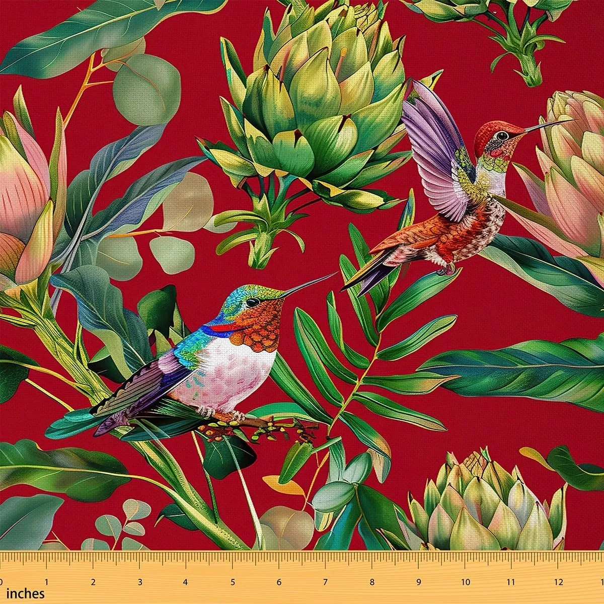Feelyou Hummingbird Fabric by The Yard 3 Yards Tropical Birds Decorative Waterproof Outdoor Fabric Hummingbird Flowers Upholstery Fabric for Chairs Farmhouse Garden Fabric for Home DIY Projects