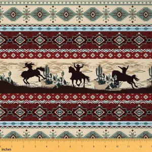 Feelyou Southwestern Cowboys Upholstery Fabric for Chairs Vintage Exotic Geometry Waterproof Outdoor Fabric Set Kids Boys Girls Western Fabric by The Yard Kids Boho Western Bedroom Collection 10 Yard