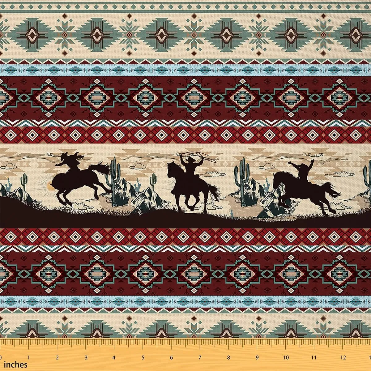 Feelyou Southwestern Cowboys Upholstery Fabric for Chairs Vintage Exotic Geometry Waterproof Outdoor Fabric Set Kids Boys Girls Western Fabric by The Yard Kids Boho Western Bedroom Collection 10 Yard