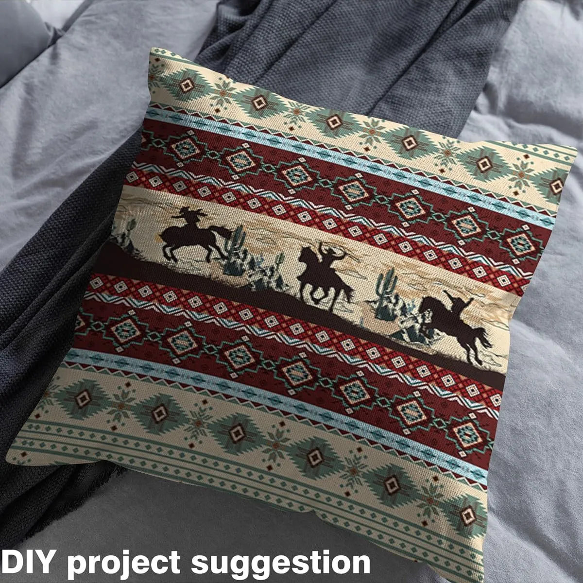 Feelyou Southwestern Cowboys Upholstery Fabric for Chairs Vintage Exotic Geometry Waterproof Outdoor Fabric Set Kids Boys Girls Western Fabric by The Yard Kids Boho Western Bedroom Collection 10 Yard
