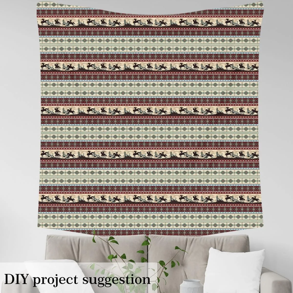 Feelyou Southwestern Cowboys Upholstery Fabric for Chairs Vintage Exotic Geometry Waterproof Outdoor Fabric Set Kids Boys Girls Western Fabric by The Yard Kids Boho Western Bedroom Collection 10 Yard