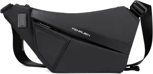 FENRUIEN Lightweight Chest Bag, Expandable Water Resistant Crossbody Bag Men, EDC Sling Bag with USB Port, Black
