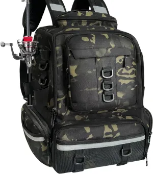 Fishing Tackle Backpack 58L Large Water-Resistant Fishing Tackle Bag with Rod Holders Internal insulation compartment Storage Bag Store Fishing Gear for Fishing Hiking Travel and Hunting