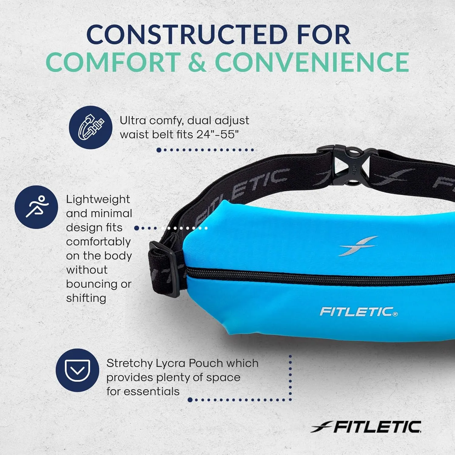 Fitletic Active Lifestyle Fanny Pack & Mini Sports Running Belt For Men & Women – Lightweight, Low Profile & Sleek Design – Ultra-Soft Expandable Lycra Pouch - Fits All Phones – Inner Organizer Pocket