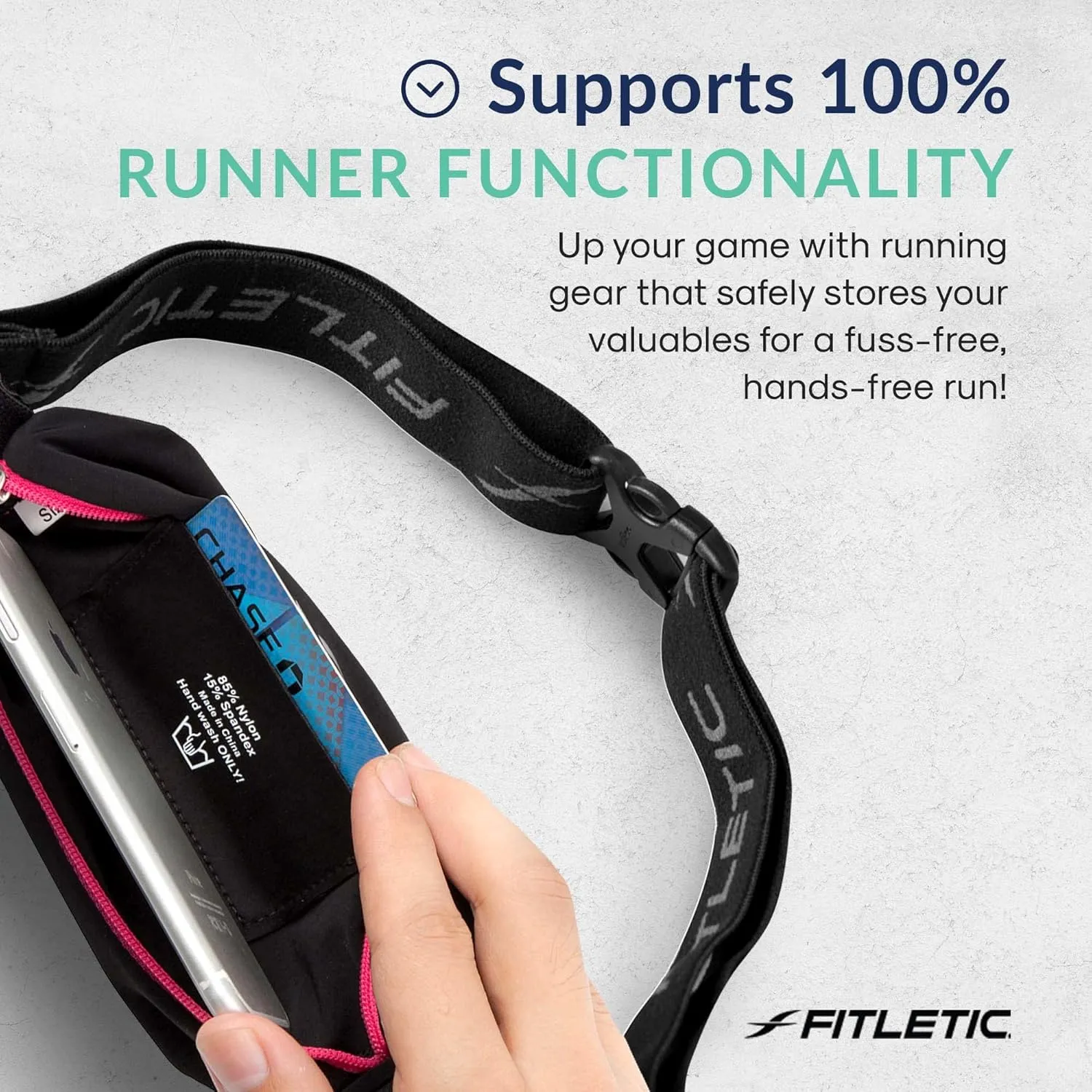 Fitletic Active Lifestyle Fanny Pack & Mini Sports Running Belt For Men & Women – Lightweight, Low Profile & Sleek Design – Ultra-Soft Expandable Lycra Pouch - Fits All Phones – Inner Organizer Pocket
