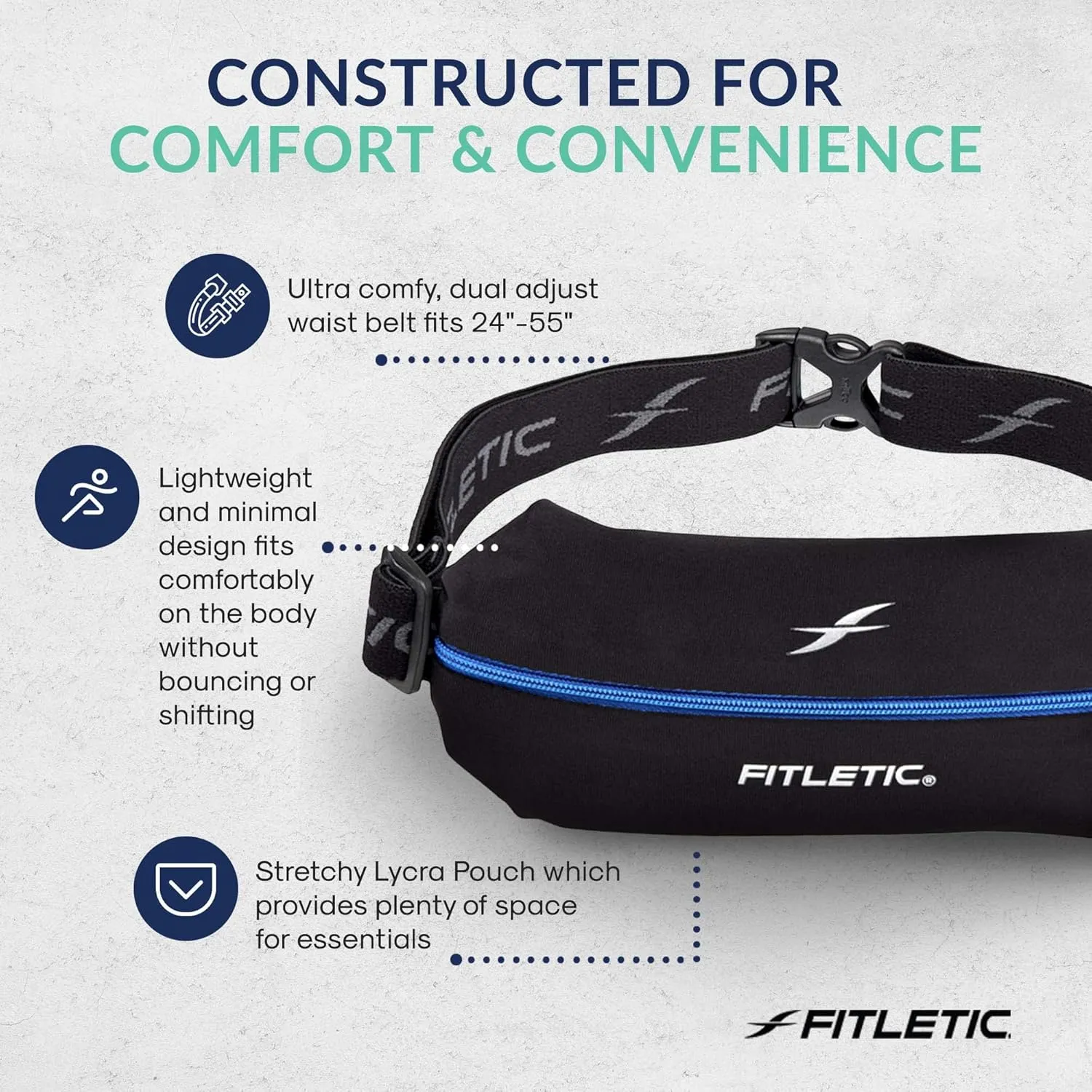 Fitletic Active Lifestyle Fanny Pack & Mini Sports Running Belt For Men & Women – Lightweight, Low Profile & Sleek Design – Ultra-Soft Expandable Lycra Pouch - Fits All Phones – Inner Organizer Pocket