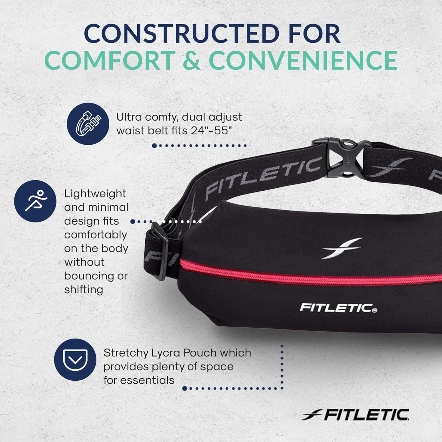 Fitletic Active Lifestyle Fanny Pack & Mini Sports Running Belt For Men & Women – Lightweight, Low Profile & Sleek Design – Ultra-Soft Expandable Lycra Pouch - Fits All Phones – Inner Organizer Pocket