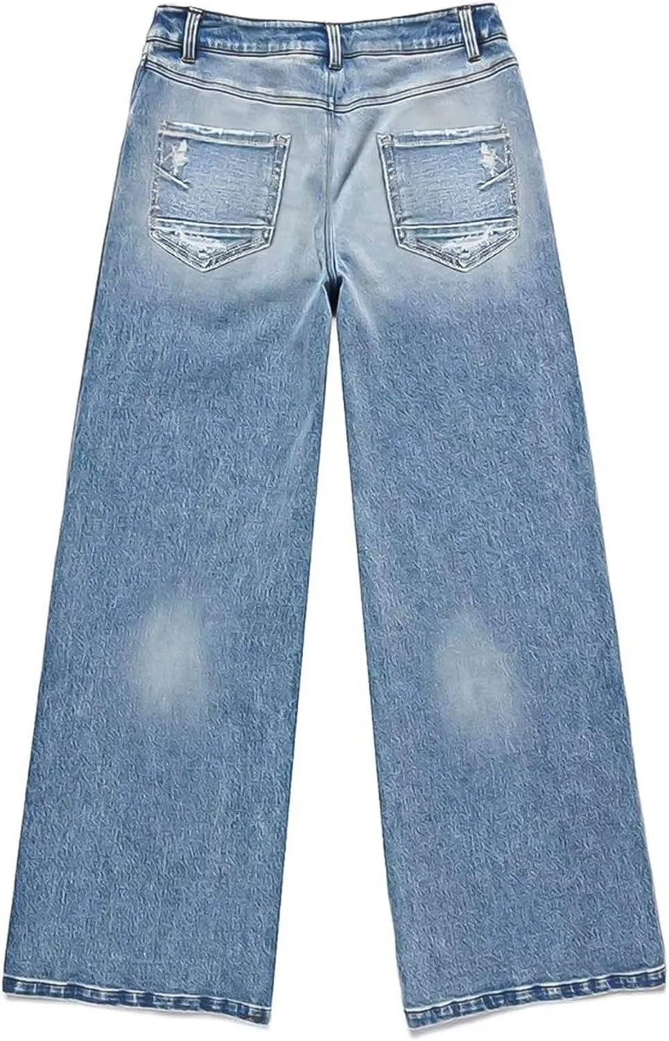 Flamingals Wide Leg Jeans for Women Mid Waist Baggy Stitch Decor Denim Washed Pants Without Belt
