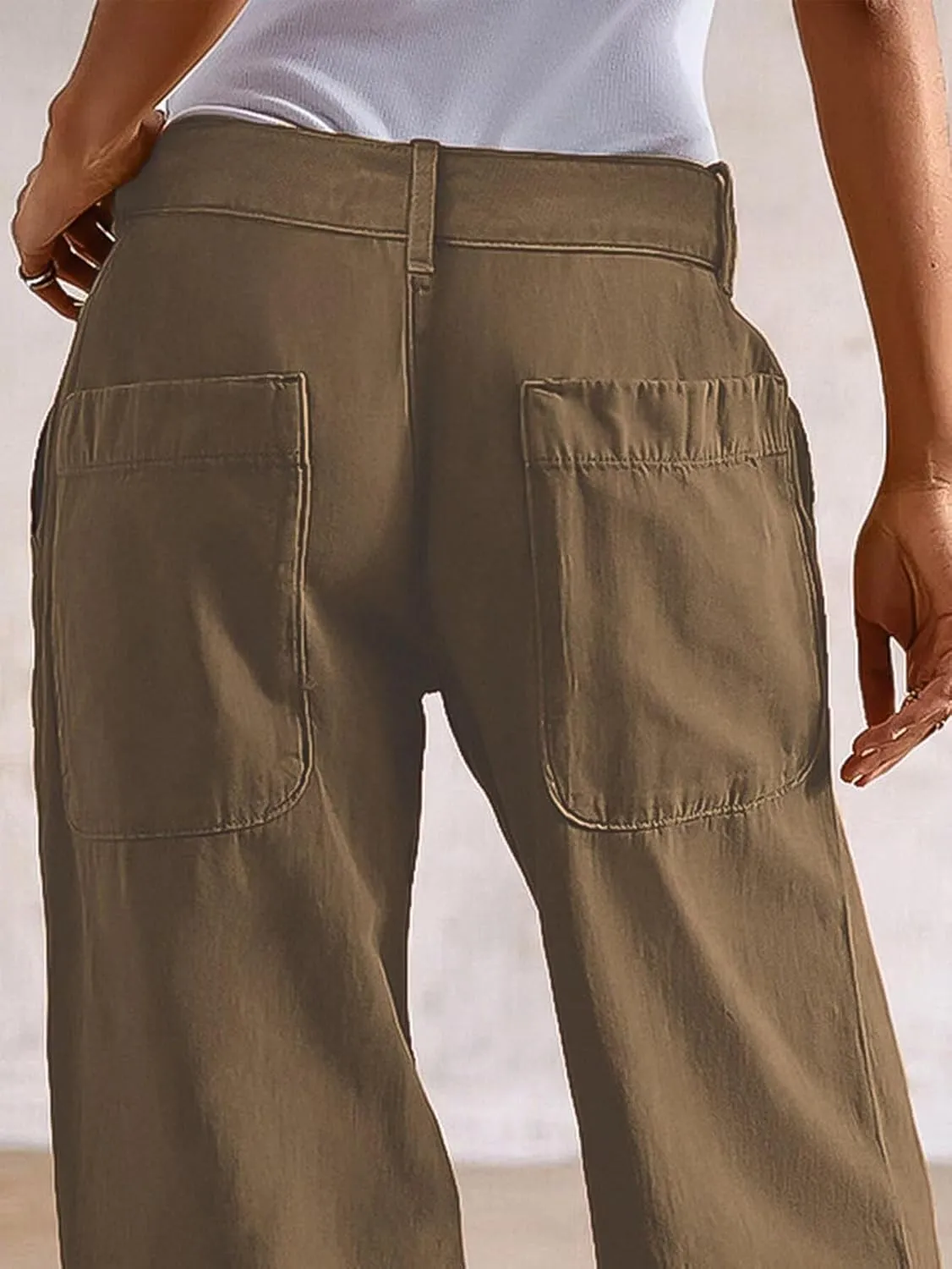 Flamingals Wide Straight Leg Mid Rise Baggy Pocket Denim Jeans Without Belt