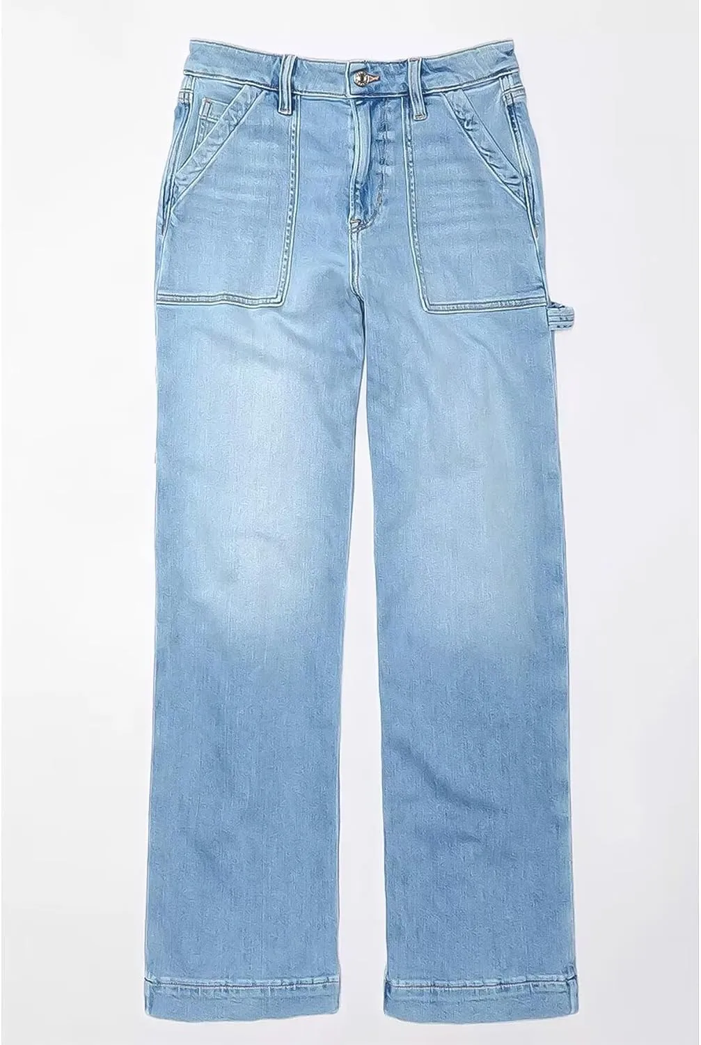 Flamingals Wide Straight Leg Mid Rise Baggy Pocket Denim Jeans Without Belt