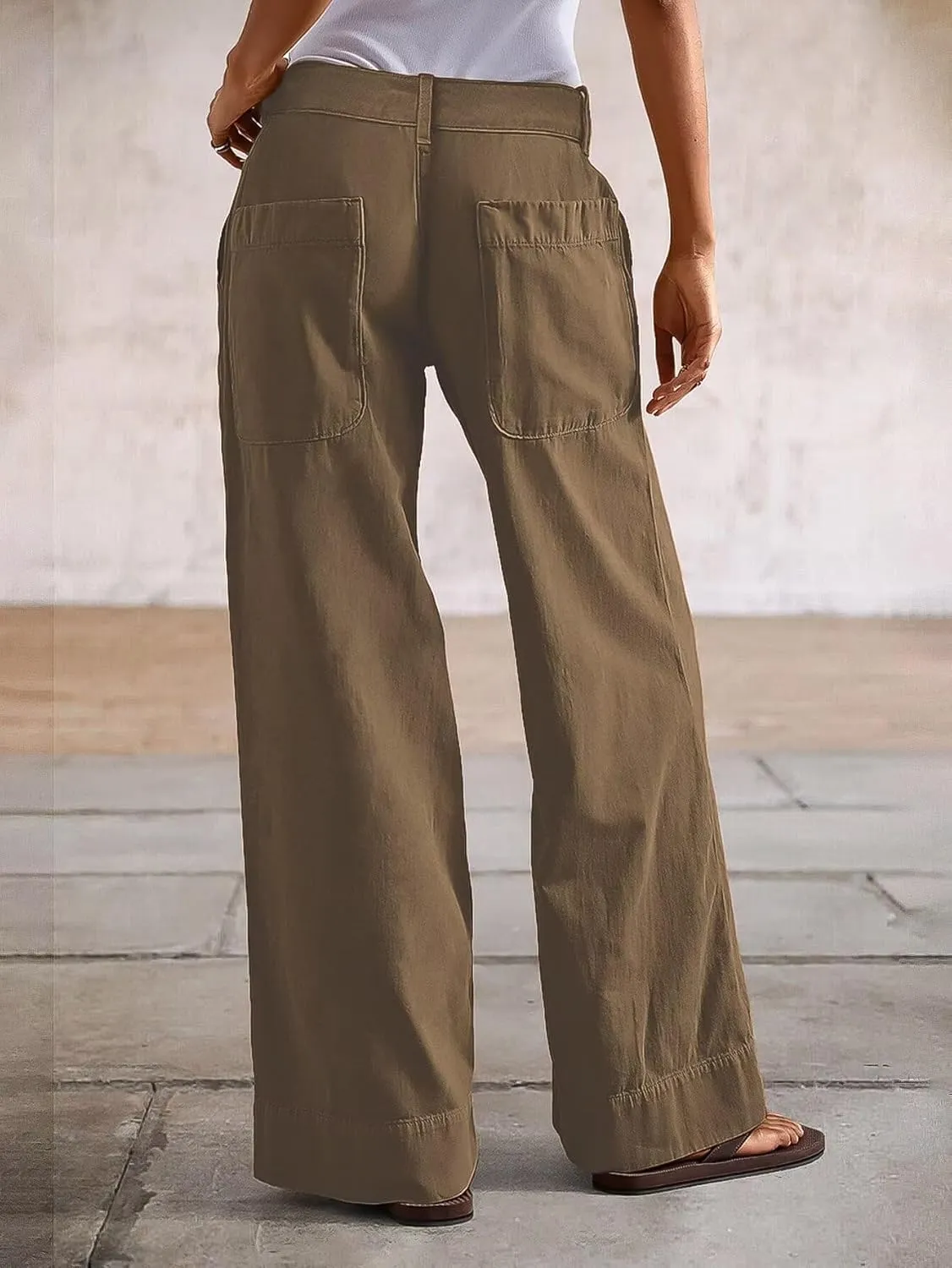 Flamingals Wide Straight Leg Mid Rise Baggy Pocket Denim Jeans Without Belt