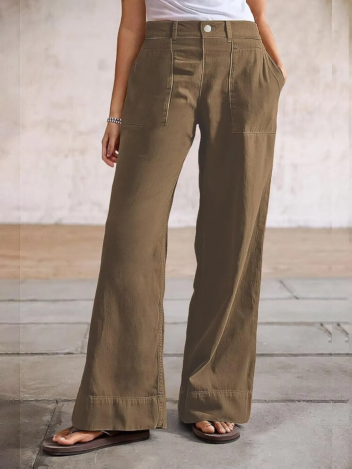 Flamingals Wide Straight Leg Mid Rise Baggy Pocket Denim Jeans Without Belt