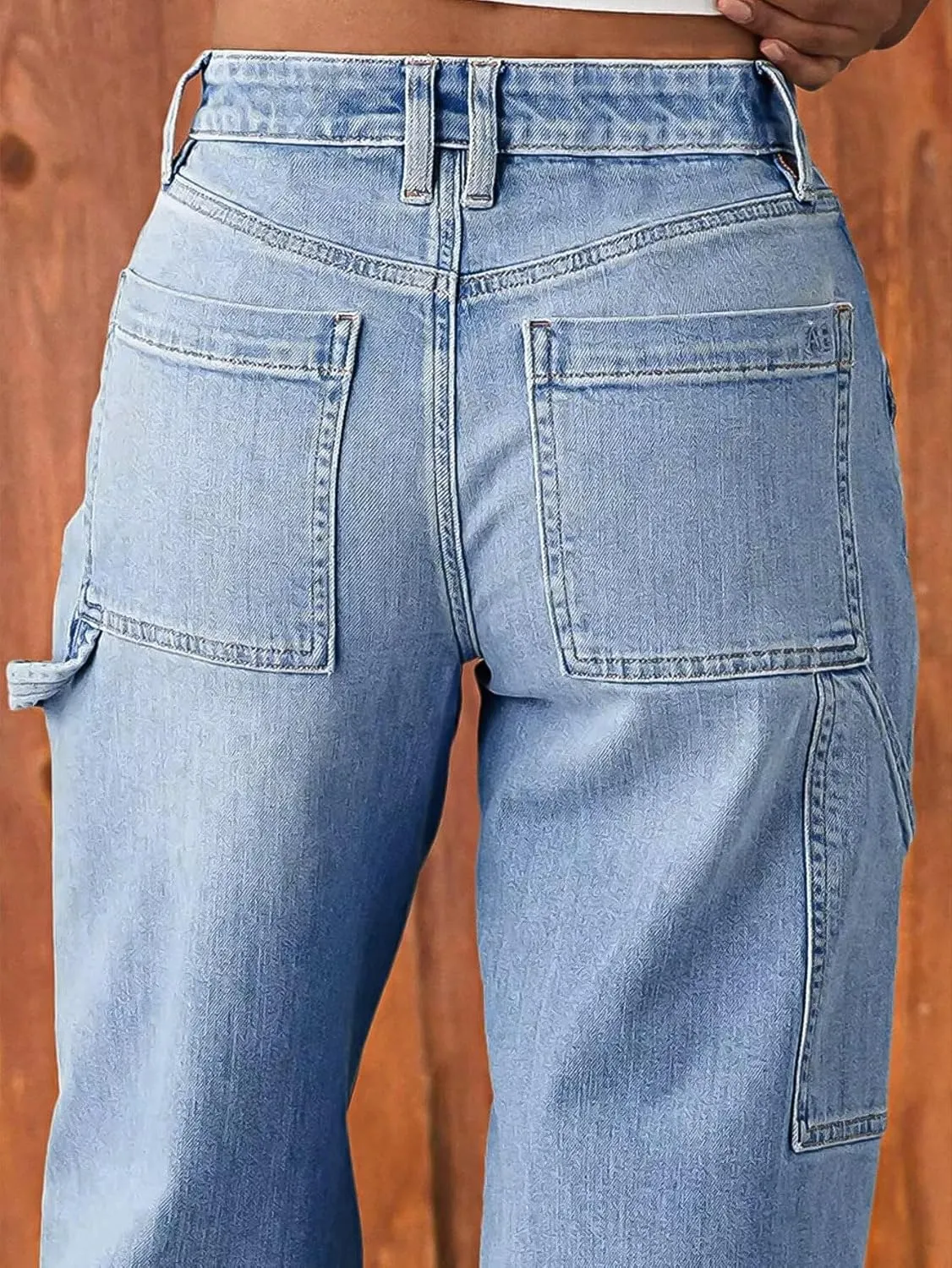 Flamingals Wide Straight Leg Mid Rise Baggy Pocket Denim Jeans Without Belt
