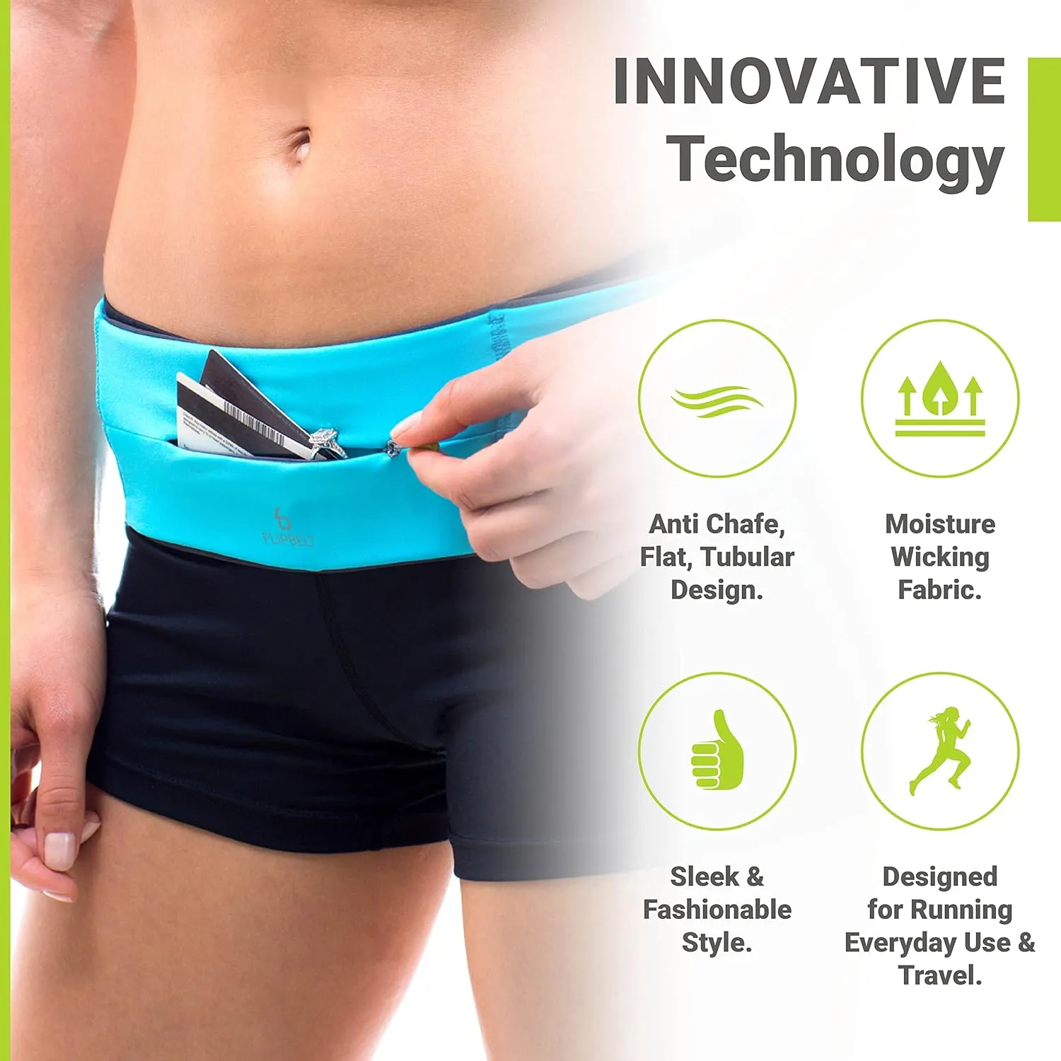 FlipBelt Zipper Running Belt, Waist Pack for Fitness and Running, US Company
