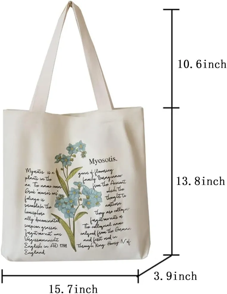 Floral Canvas Tote Bag Botanical Shopping Bag Aesthetic Flower Tote Bag Canvas Grocery Bag for Women Trendy Tote