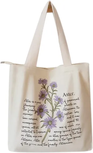 Floral Canvas Tote Bag Botanical Shopping Bag Aesthetic Flower Tote Bag Canvas Grocery Bag for Women Trendy Tote