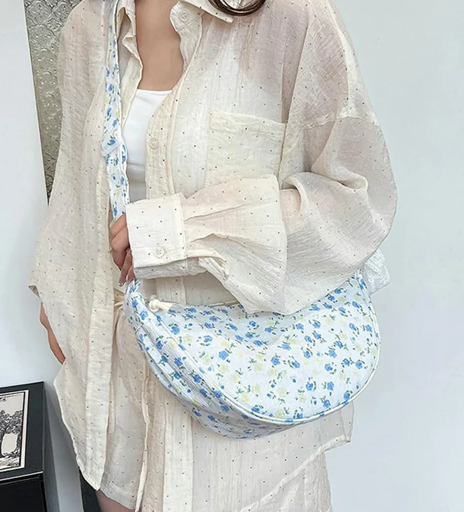 Floral Crossbody Bag for Women Cute Dumpling Shoulder Purse Small Totes Handbag Top Handle Satchel