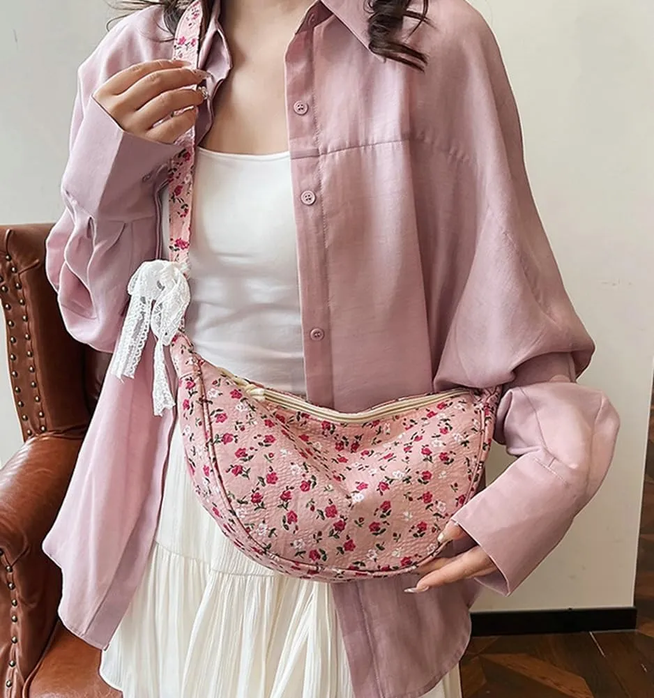 Floral Crossbody Bag for Women Cute Dumpling Shoulder Purse Small Totes Handbag Top Handle Satchel
