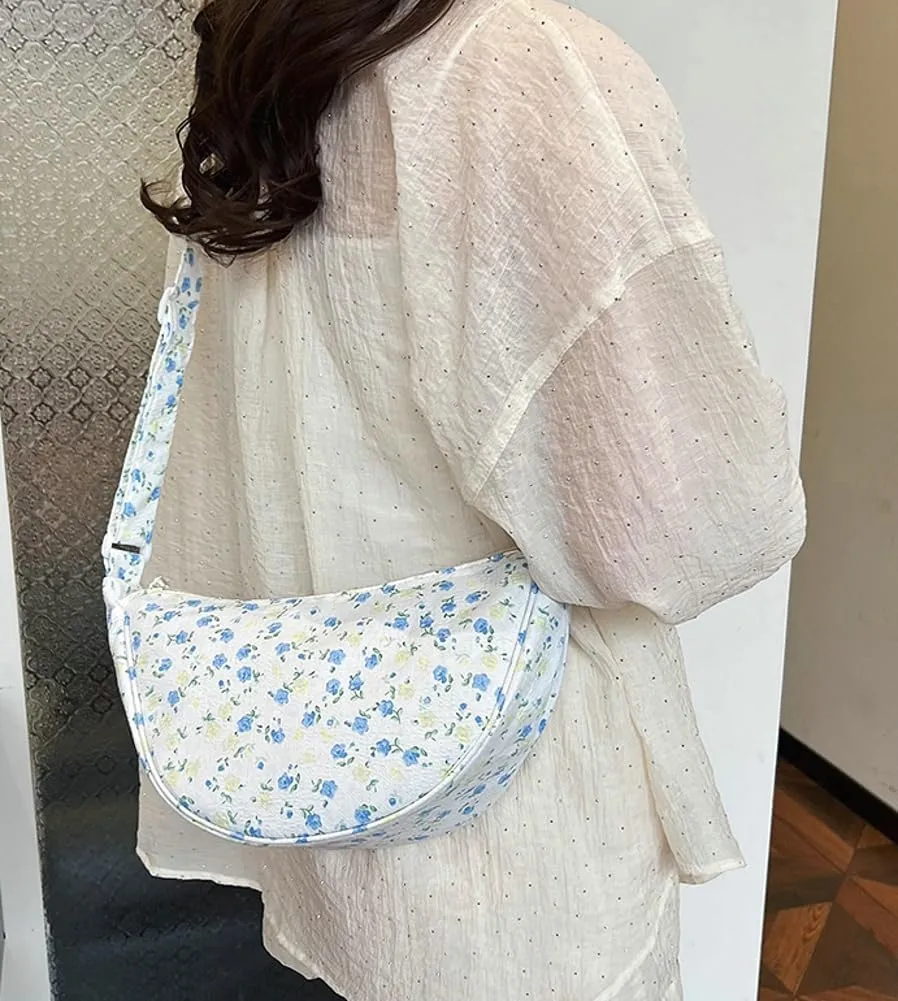Floral Crossbody Bag for Women Cute Dumpling Shoulder Purse Small Totes Handbag Top Handle Satchel