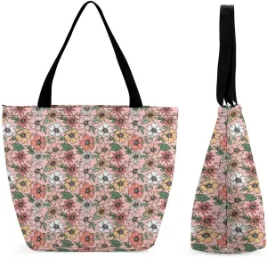Floral-pattern-peach-tones Women Top Handle Purse Women Large Shoulder Bag with Zipper Handbag for Travel Work Totes