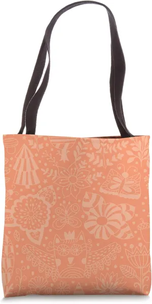 Flowers with Butterfly & Owl in Yellow on Coral AES373 Tote Bag