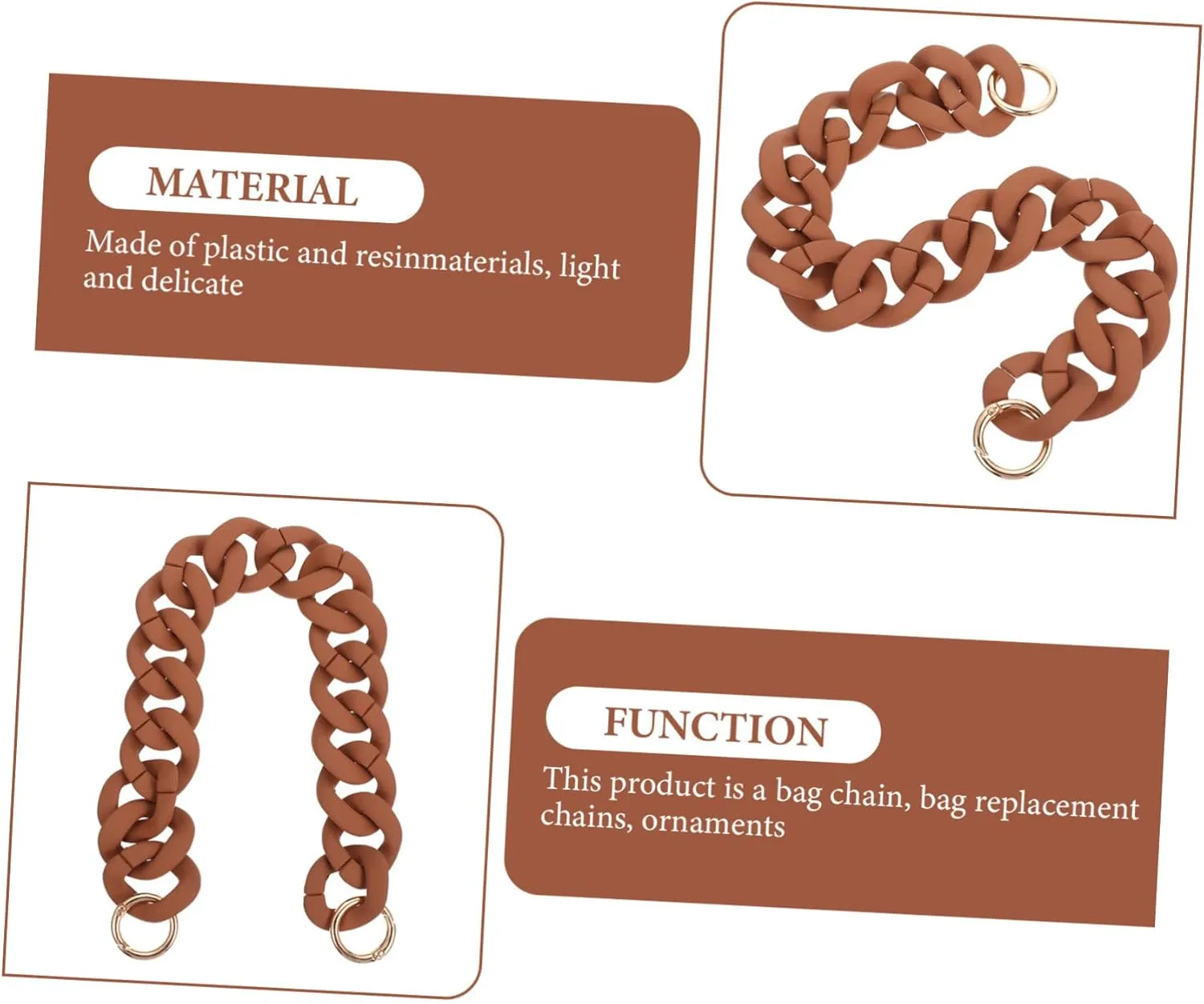 FONDOTIN Unique Resin Handbag Chain Brown Chain Link Purse Charm Light Brown Strap Replacement for Bag