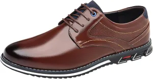 Formal Shoes for Men Brown Loafers Men Leather Shoes Fashionable New Pattern Pointed Flat Bottom Soft Bottom Lace Up Comfortable Large Size Men's Leather Lined Dress Oxfords Shoes