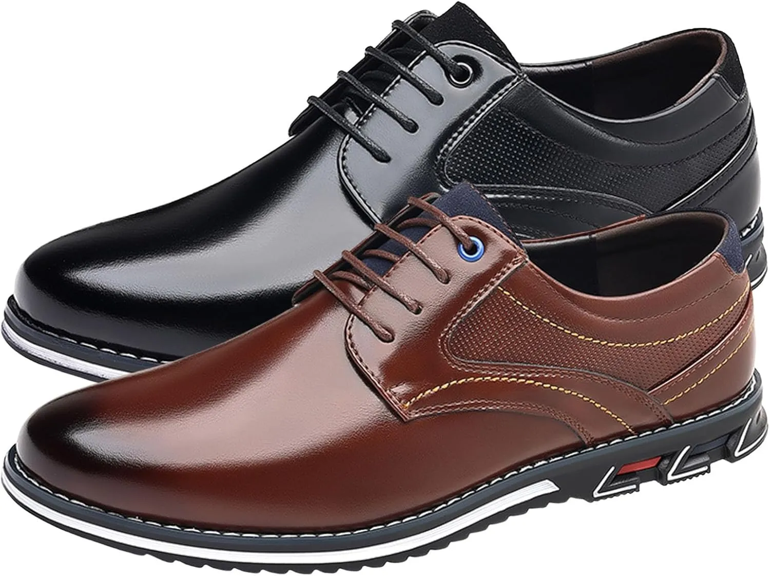 Formal Shoes for Men Brown Loafers Men Leather Shoes Fashionable New Pattern Pointed Flat Bottom Soft Bottom Lace Up Comfortable Large Size Men's Leather Lined Dress Oxfords Shoes