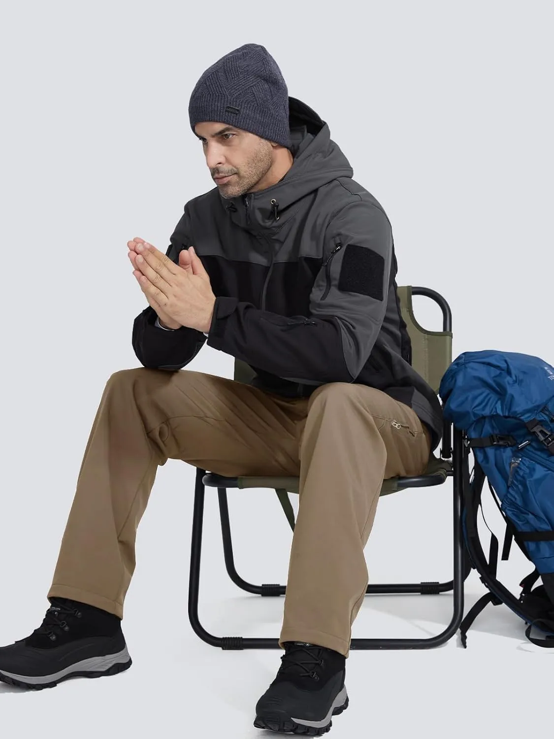 FREE SOLDIER Men's Warm Windproof Winter Fleece Lined Pants Hiking Expandable-Waist Softshell Snow Ski Pants