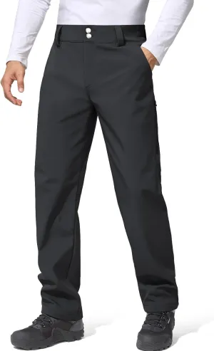 FREE SOLDIER Men's Warm Windproof Winter Fleece Lined Pants Hiking Expandable-Waist Softshell Snow Ski Pants