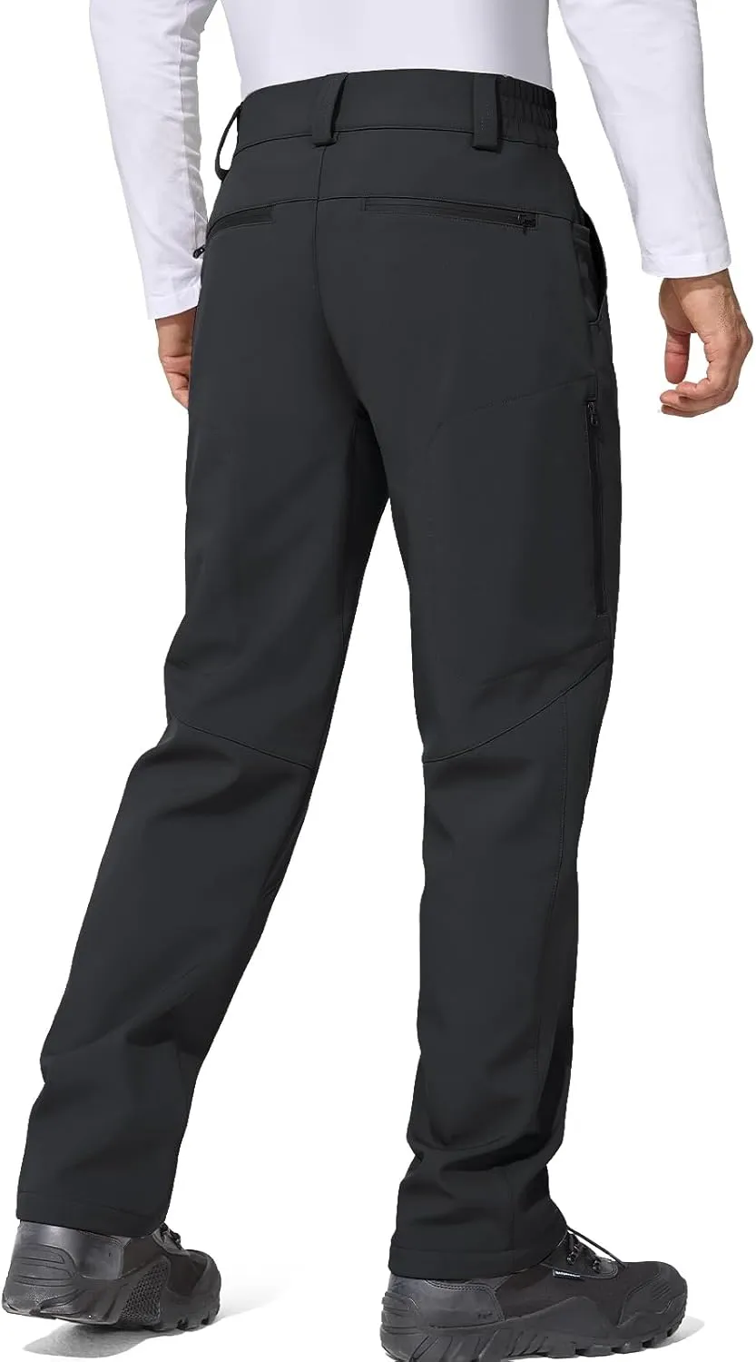 FREE SOLDIER Men's Warm Windproof Winter Fleece Lined Pants Hiking Expandable-Waist Softshell Snow Ski Pants