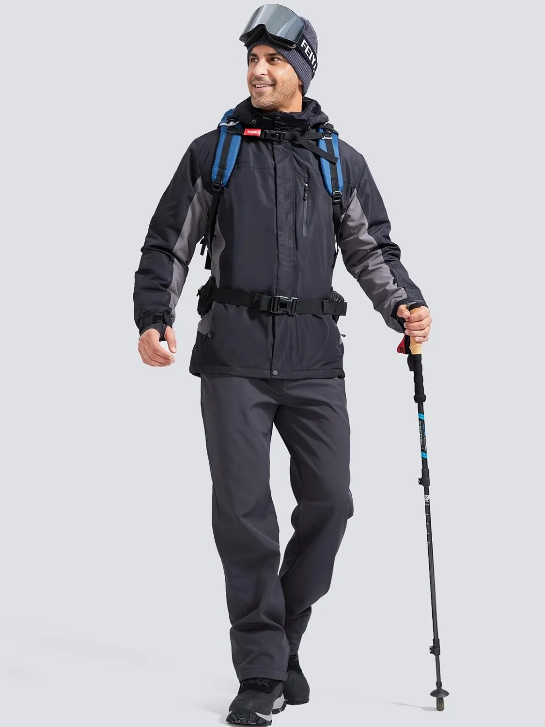 FREE SOLDIER Men's Warm Windproof Winter Fleece Lined Pants Hiking Expandable-Waist Softshell Snow Ski Pants