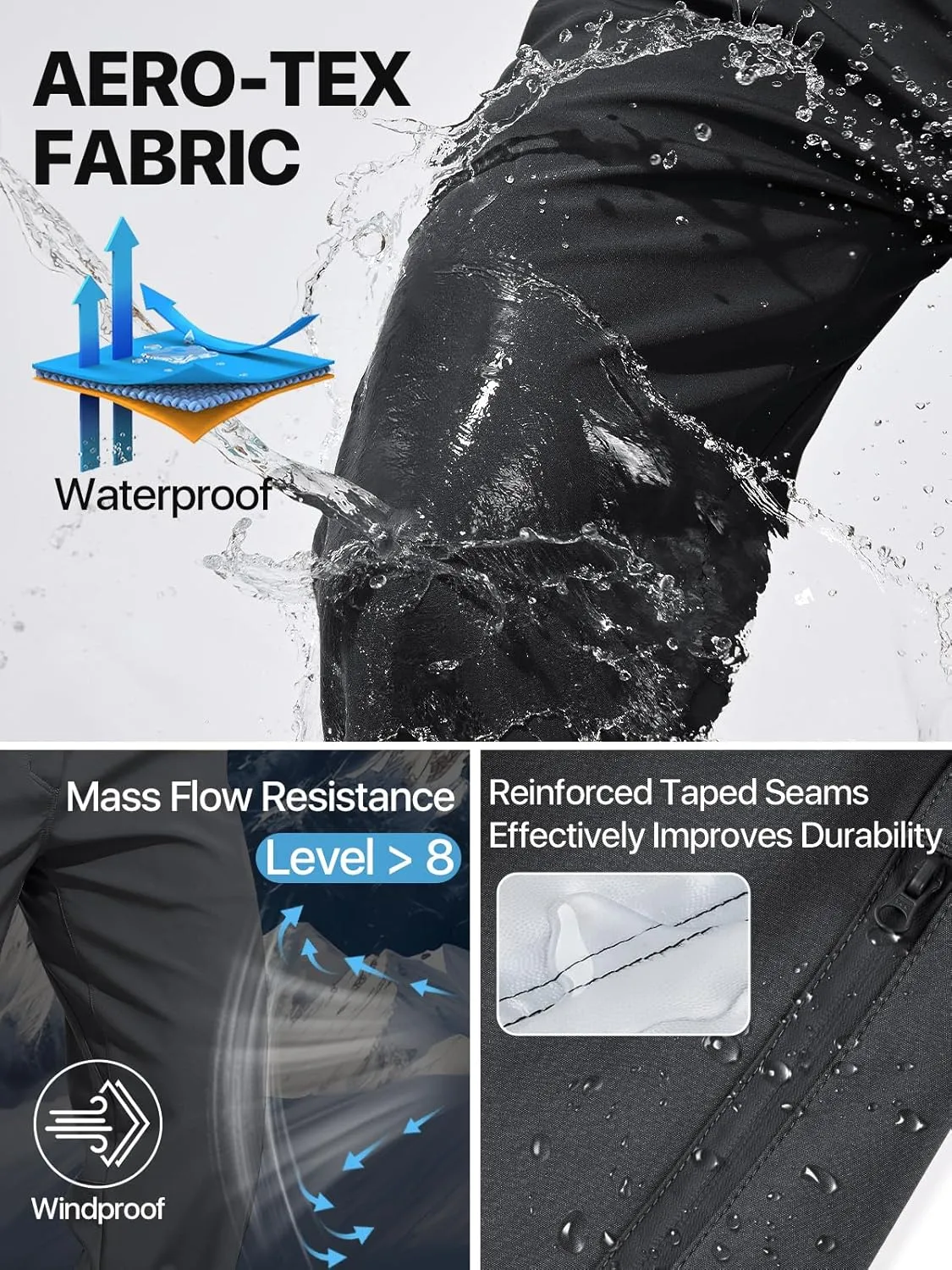 FREE SOLDIER Men's Warm Windproof Winter Fleece Lined Pants Hiking Expandable-Waist Softshell Snow Ski Pants
