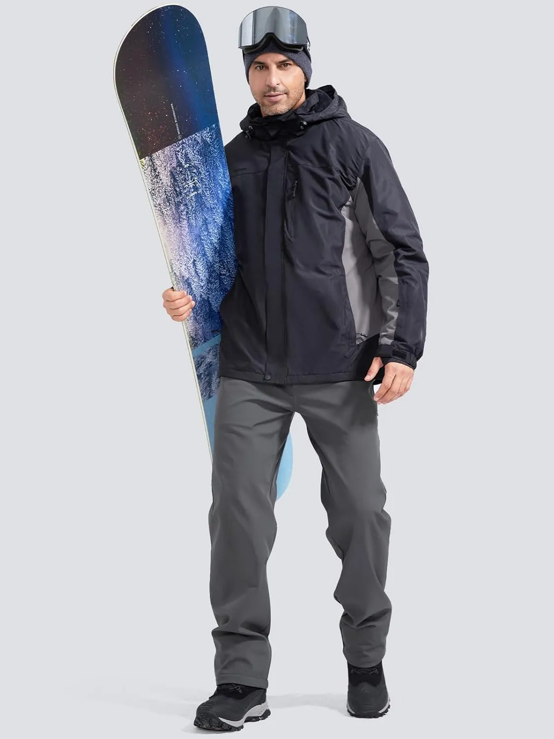 FREE SOLDIER Men's Warm Windproof Winter Fleece Lined Pants Hiking Expandable-Waist Softshell Snow Ski Pants