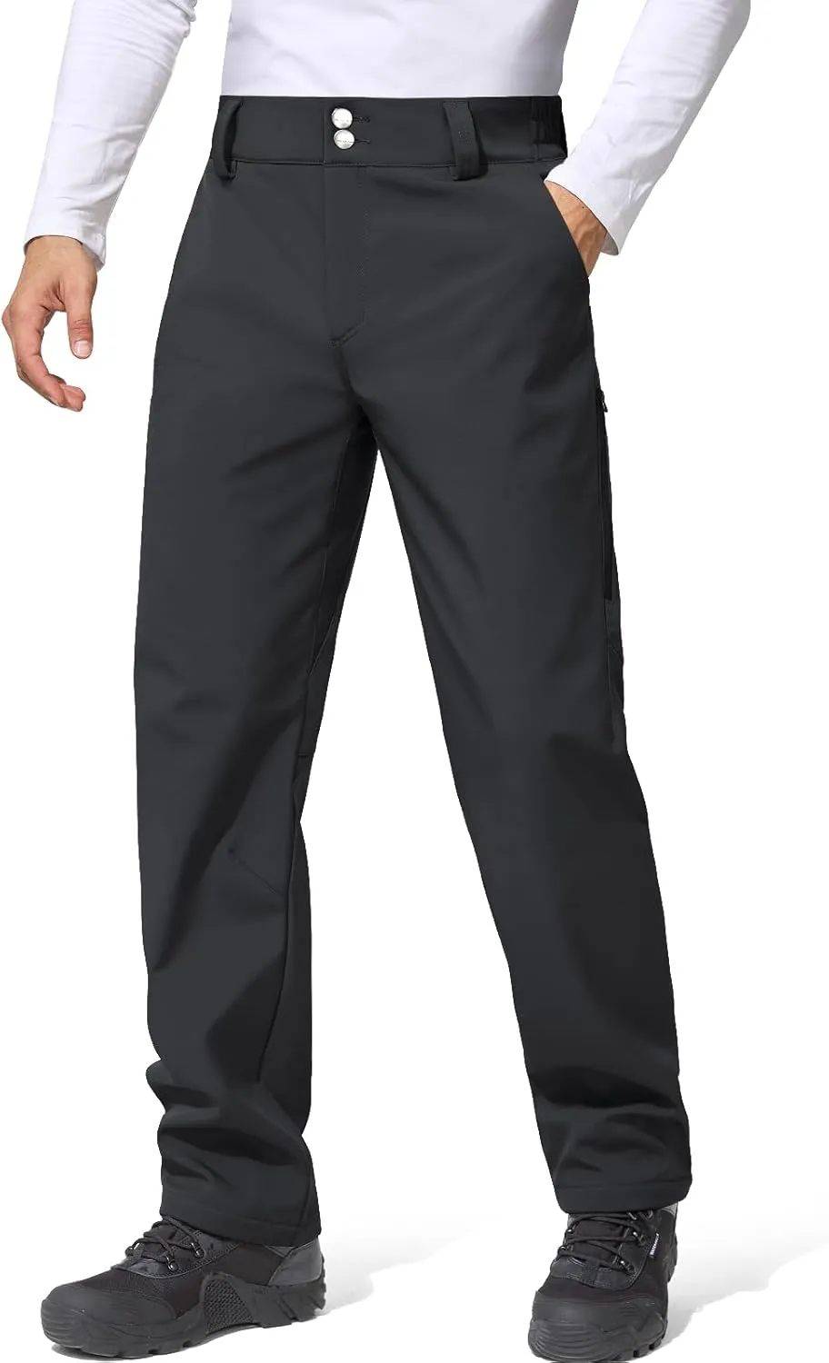 FREE SOLDIER Men's Warm Windproof Winter Fleece Lined Pants Hiking Expandable-Waist Softshell Snow Ski Pants
