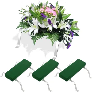 Frienda 3 Sets Flower Gravestone Saddle 12 Inch Cemetery Headstone Saddle Veterans Day Aluminum Tombstone Hugger Adjustable Component Bendable with 3 Floral Foam for Grave Headstone Floral Decoration