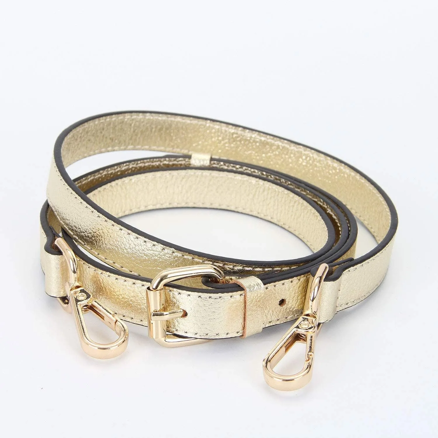 Full Grain Leather Adjustable Replacement Cross Body Purse Shoulder Strap Handbag Bag Wallet, 2/3” Wide(Gold)