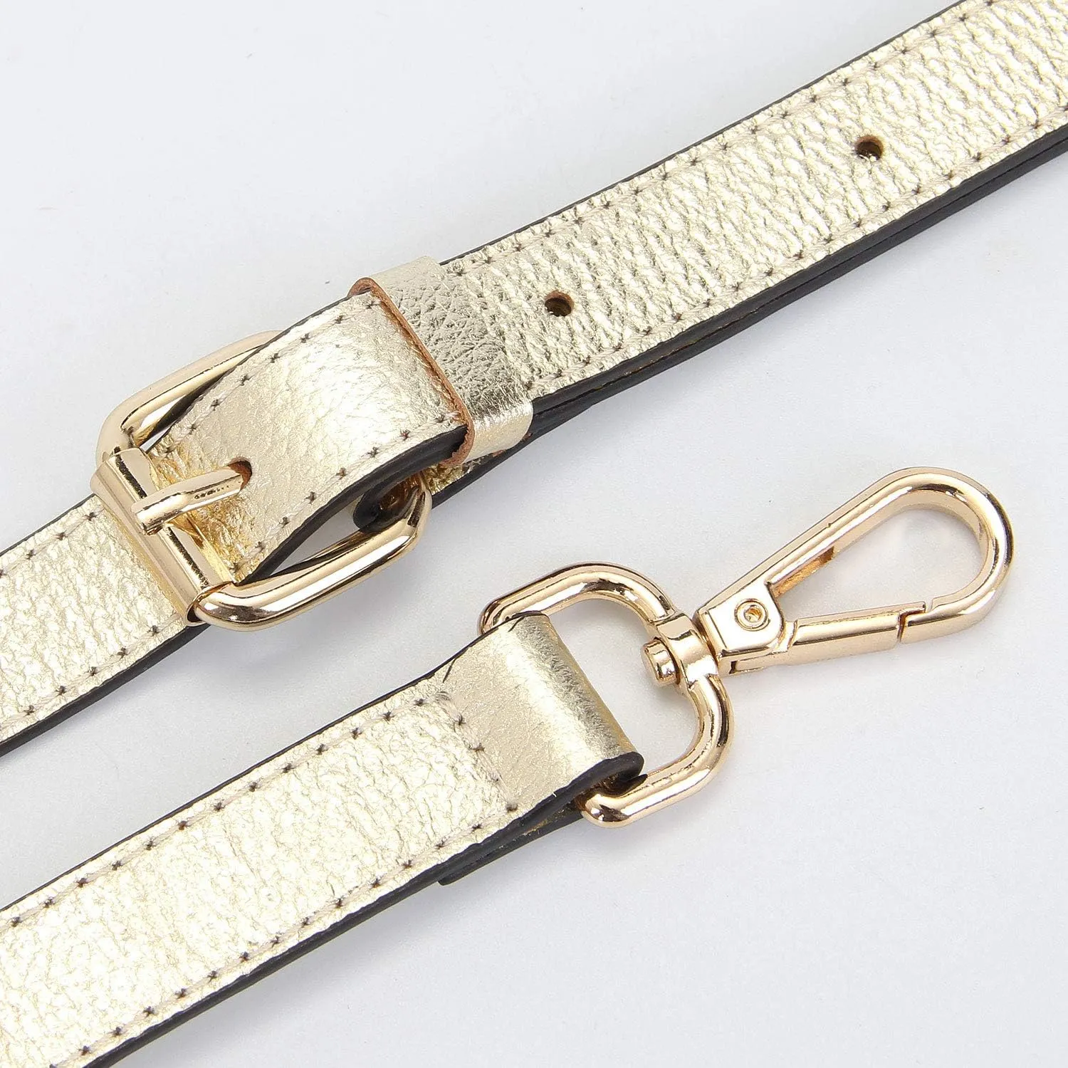Full Grain Leather Adjustable Replacement Cross Body Purse Shoulder Strap Handbag Bag Wallet, 2/3” Wide(Gold)