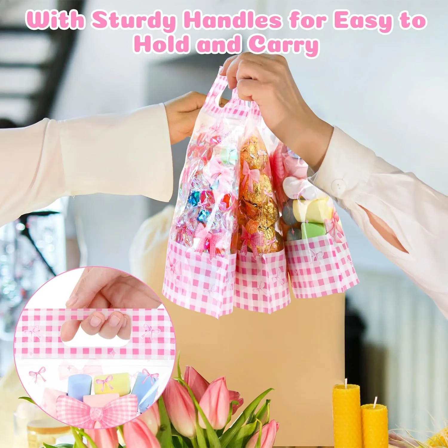 Fuutreo 50 Pcs Pink Bow Pouches Bowknot Clear Sealing Bags with Handles Resealable Bowknot Plastic Bag for Wedding Bridal Shower Pink Theme Birthday Party Candy Gift Wrap Supplies Decor (Bow)
