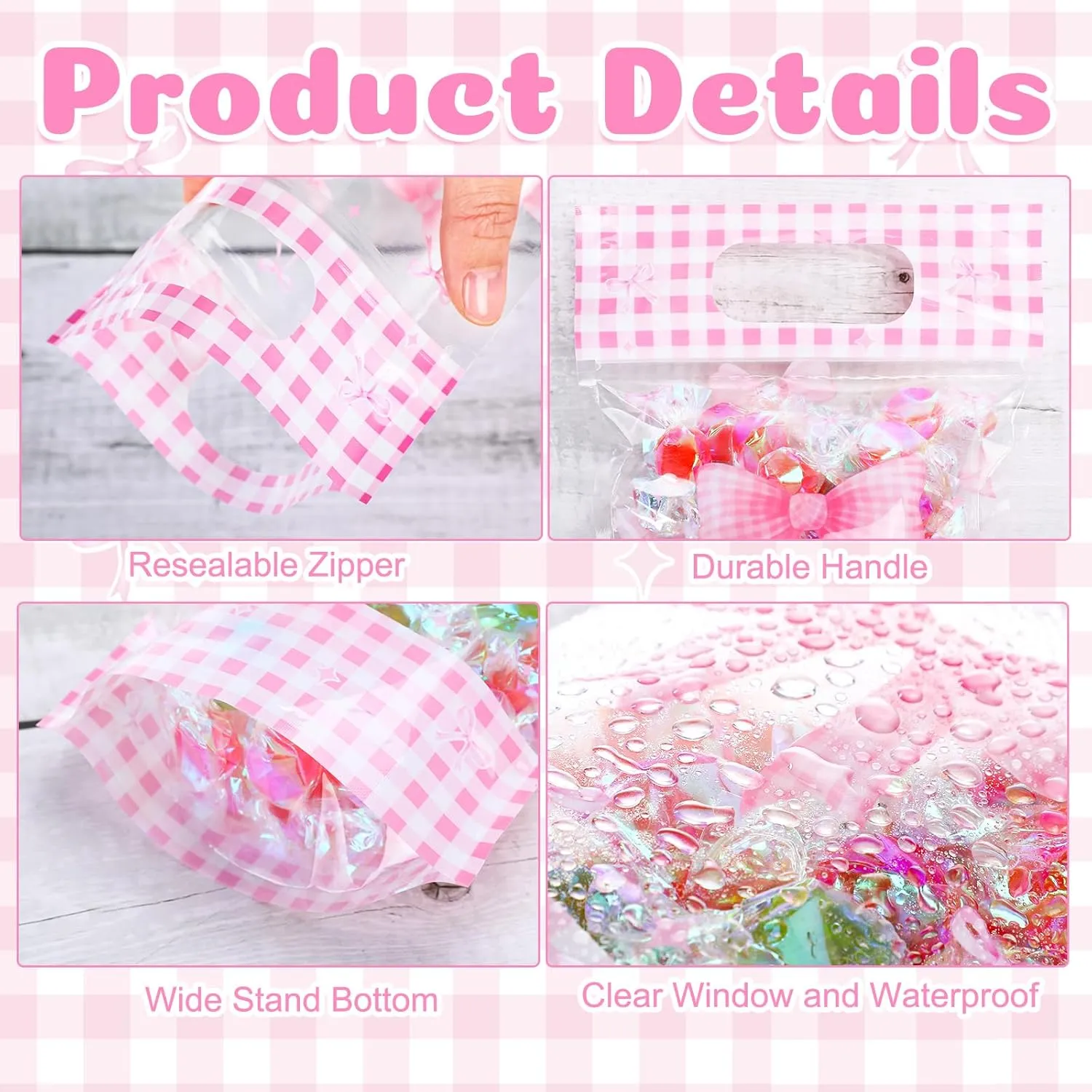 Fuutreo 50 Pcs Pink Bow Pouches Bowknot Clear Sealing Bags with Handles Resealable Bowknot Plastic Bag for Wedding Bridal Shower Pink Theme Birthday Party Candy Gift Wrap Supplies Decor (Bow)