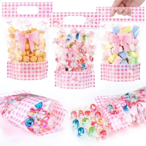 Fuutreo 50 Pcs Pink Bow Pouches Bowknot Clear Sealing Bags with Handles Resealable Bowknot Plastic Bag for Wedding Bridal Shower Pink Theme Birthday Party Candy Gift Wrap Supplies Decor (Bow)