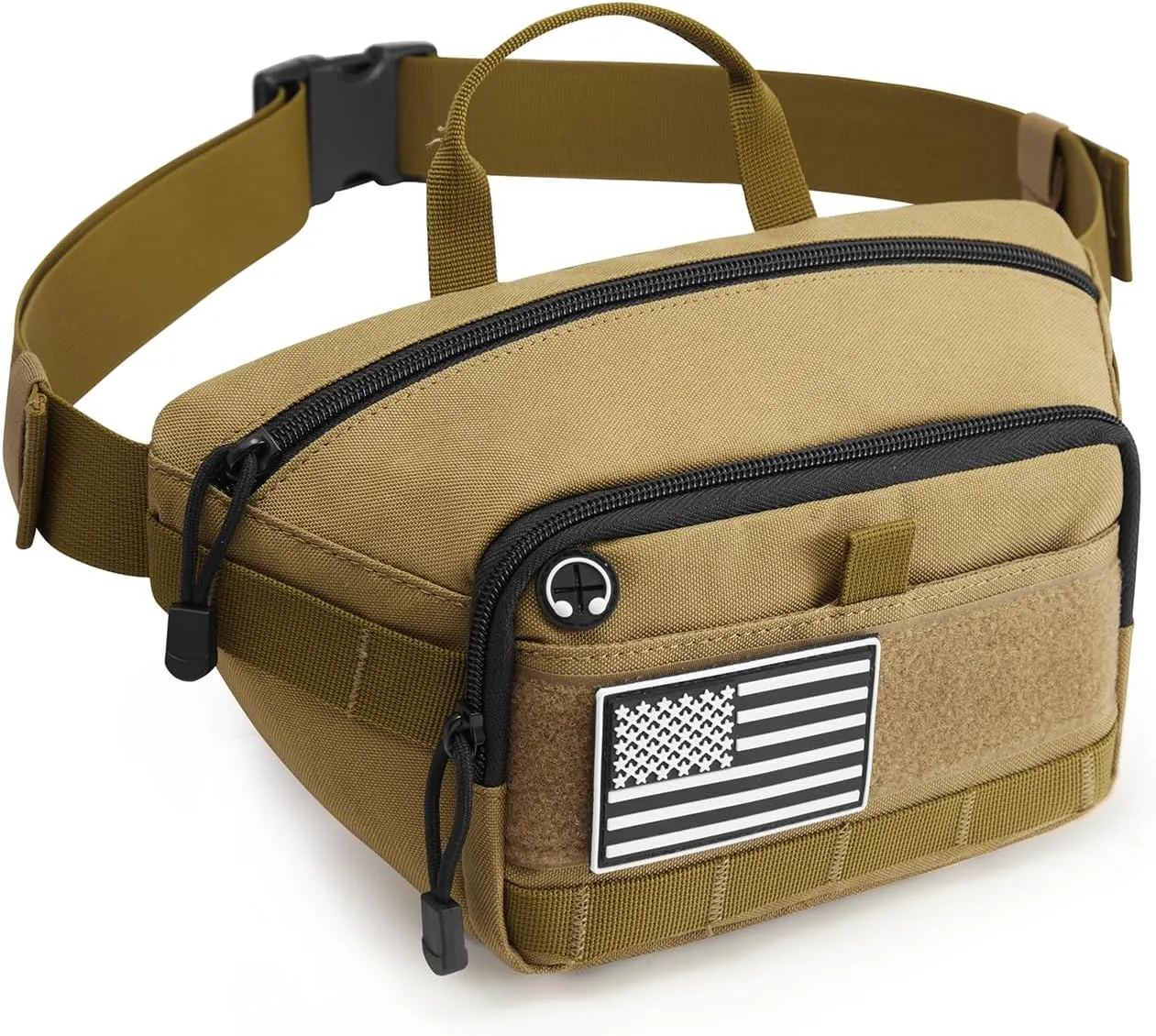G4Free Tactical Fanny Bag with Adjustable Waist Belt, Lightweight waist Pack, Crossbody Bag for Travel/Running/Hiking (Khaki)